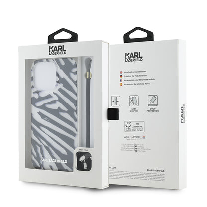 Puzdro pre Apple iPhone 15 Pro Max, Karl Lagerfeld, IML Luxury Zebra Pattern with Strap, Čierne
