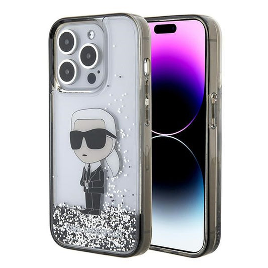 Puzdro pre Apple iPhone 15 Pro Max, Karl Lagerfeld, Liquid Glitter Ikonik Karl, Transparentné