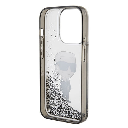 Case for Apple iPhone 15 Pro Max, Karl Lagerfeld, Liquid Glitter Ikonik Karl, Transparent
