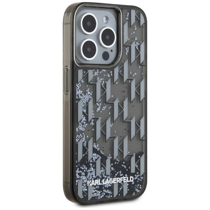 Puzdro pre Apple iPhone 15 Pro Max, Karl Lagerfeld, Liquid Glitter Monogram, Čierne