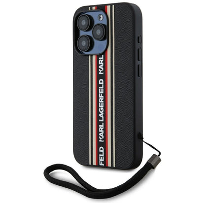 Puzdro pre Apple iPhone 15 Pro Max, Karl Lagerfeld, Saffiano Athleisure Stripes with Strap, Rosie
