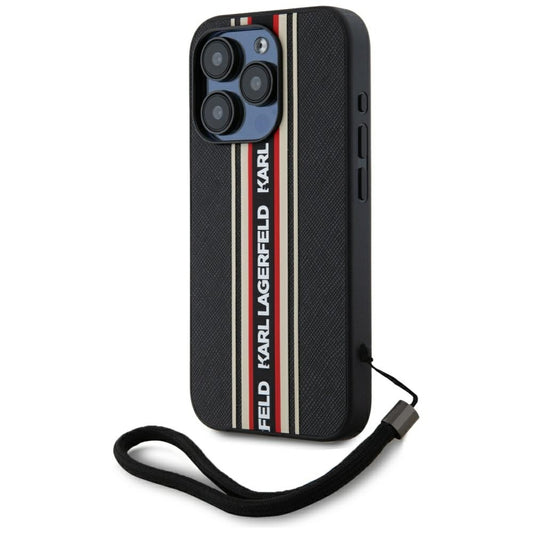 Puzdro pre Apple iPhone 15 Pro Max, Karl Lagerfeld, Saffiano Athleisure Stripes with Strap, Rosie