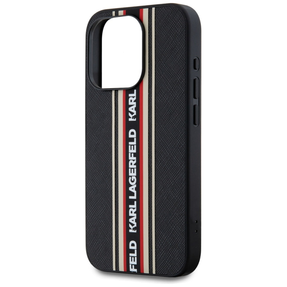 Puzdro pre Apple iPhone 15 Pro Max, Karl Lagerfeld, Saffiano Athleisure Stripes with Strap, Rosie