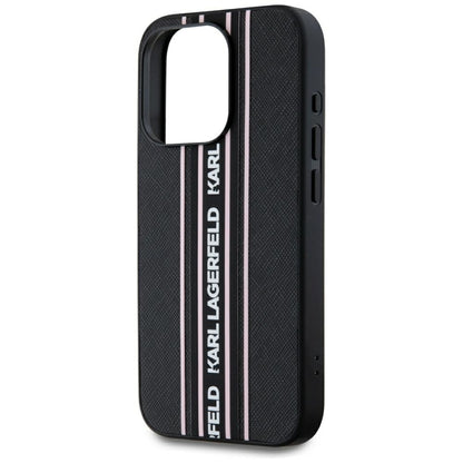 Puzdro pre Apple iPhone 15 Pro Max, Karl Lagerfeld, Saffiano Athleisure Stripes with Strap, Ružové