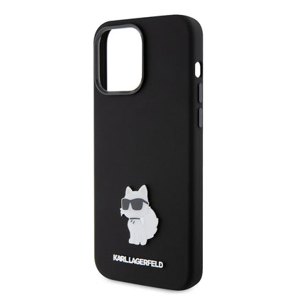 Case for Apple iPhone 15 Pro Max, Karl Lagerfeld, Silicone Choupette Metal, Black