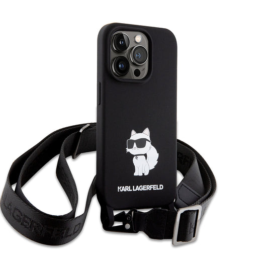 Case for Apple iPhone 15 Pro Max, Karl Lagerfeld, Silicone Crossbody Choupette, Black