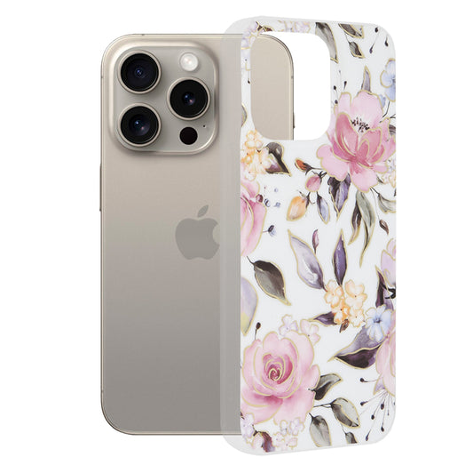 Puzdro pre Apple iPhone 15 Pro Max, Techsuit, Marble, Biela