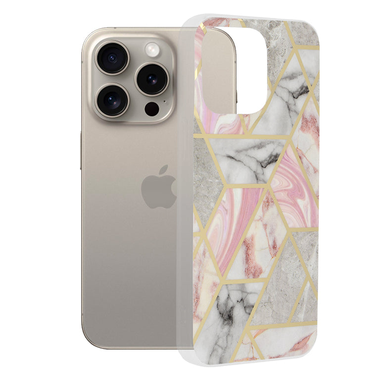 Puzdro pre Apple iPhone 15 Pro Max, Techsuit, Marble, Ružové