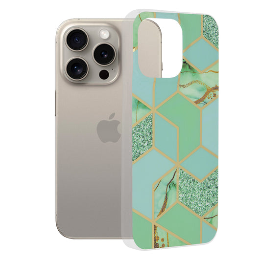Puzdro pre Apple iPhone 15 Pro Max, Techsuit, Marble, Zelené