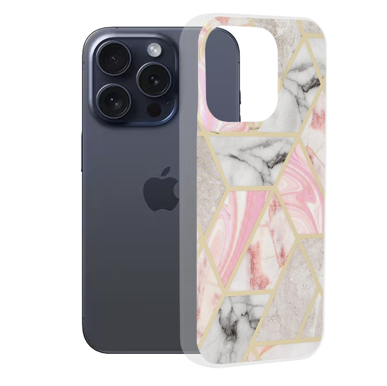 Obal na Apple iPhone 15 Pro, Techsuit, Marble, Ružový