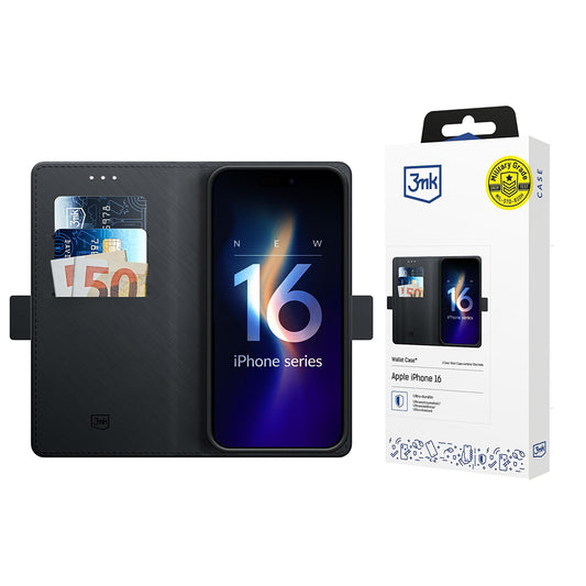 Puzdro pre Apple iPhone 16, 3MK, Peňaženka, Čierne