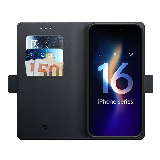 Puzdro pre Apple iPhone 16, 3MK, Peňaženka, Čierne