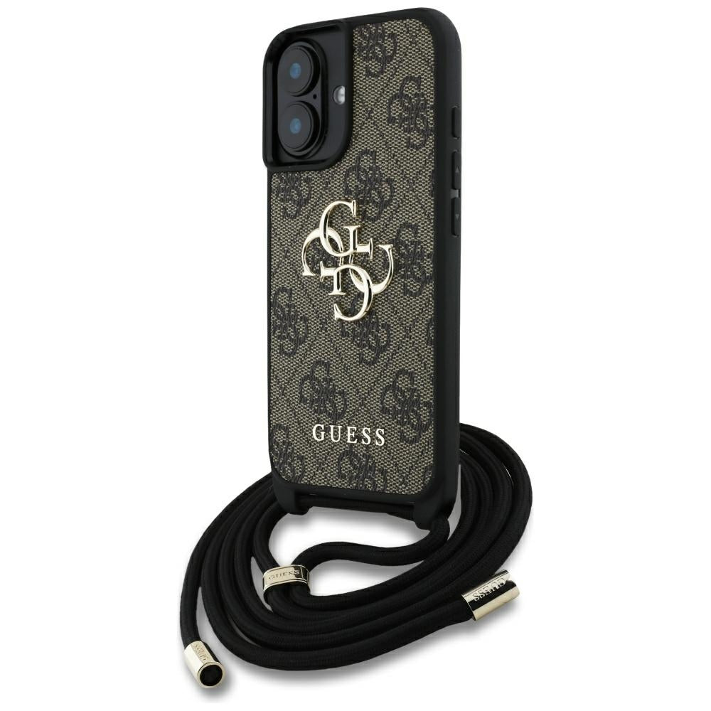 Puzdro pre Apple iPhone 16, Guess, 4G CBDY Big Logo with Cord Strap, Hnedé