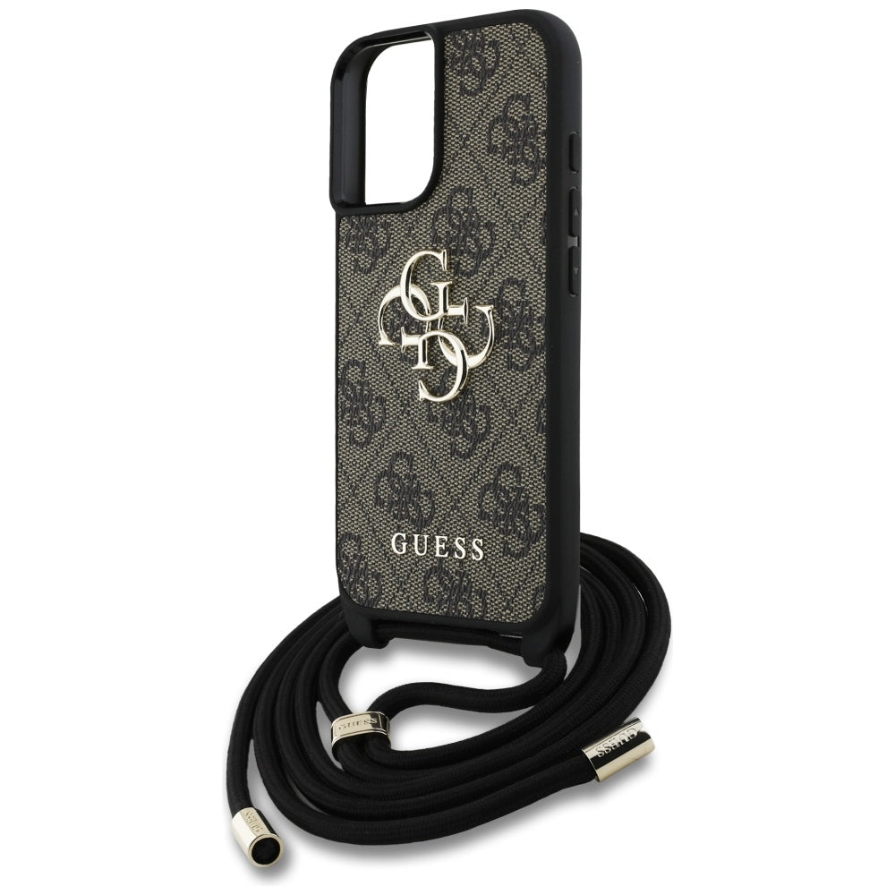 Puzdro pre Apple iPhone 16, Guess, 4G CBDY Big Logo with Cord Strap, Hnedé