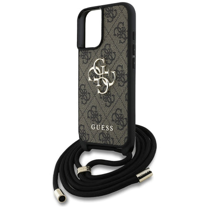 Puzdro pre Apple iPhone 16, Guess, 4G CBDY Big Logo with Cord Strap, Hnedé