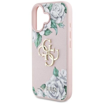 Puzdro pre Apple iPhone 16, Guess, 4G Grained Roses Big Logo, Ružové