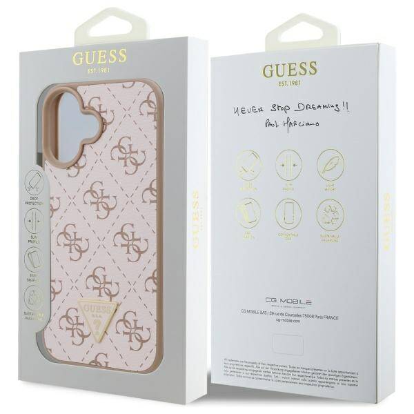 Puzdro pre Apple iPhone 16, Guess, 4G Triangle Logo, Biela
