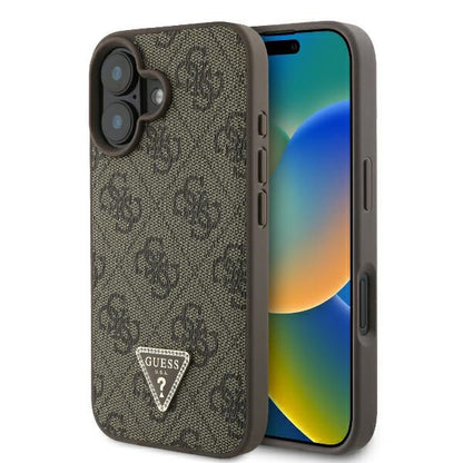 Puzdro pre Apple iPhone 16, Guess, 4G Triangle Strass, Hnedé
