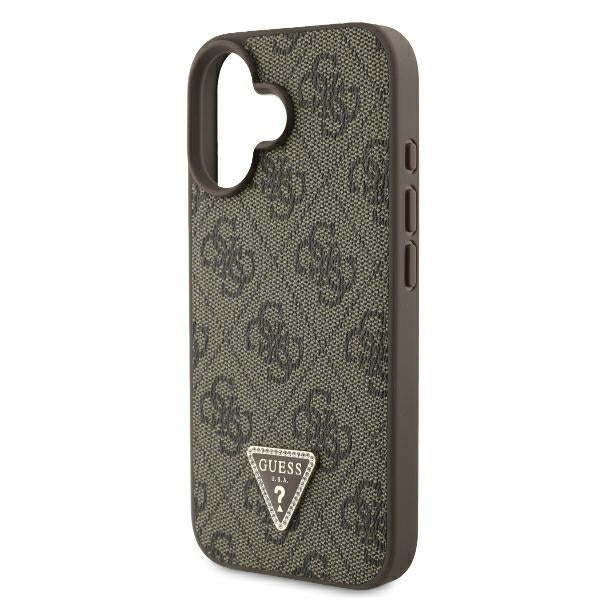 Puzdro pre Apple iPhone 16, Guess, Crossbody 4G Triangle Strass, Hnedé