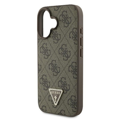 Puzdro pre Apple iPhone 16, Guess, Crossbody 4G Triangle Strass, Hnedé