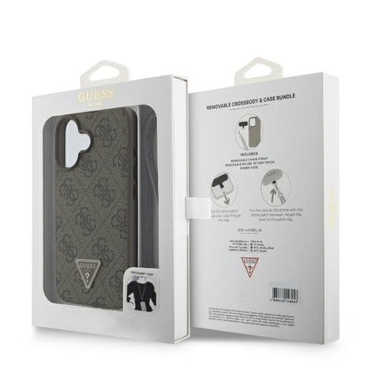 Puzdro pre Apple iPhone 16, Guess, Crossbody 4G Triangle Strass, Hnedé