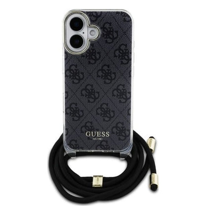 Puzdro pre Apple iPhone 16, Guess, Crossbody Cord 4G Print, Čierne