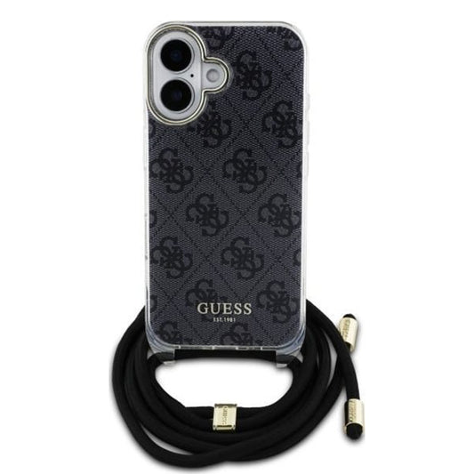 Case for Apple iPhone 16, Guess, Crossbody Cord 4G Print, Black