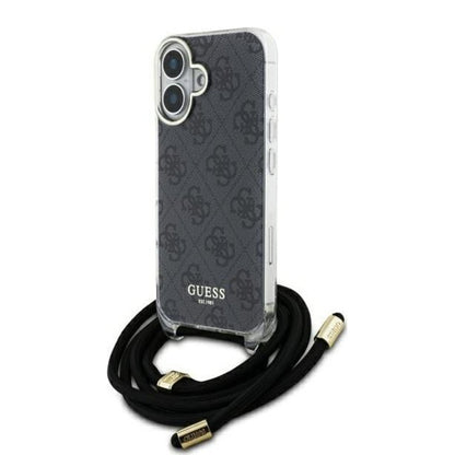 Puzdro pre Apple iPhone 16, Guess, Crossbody Cord 4G Print, Čierne