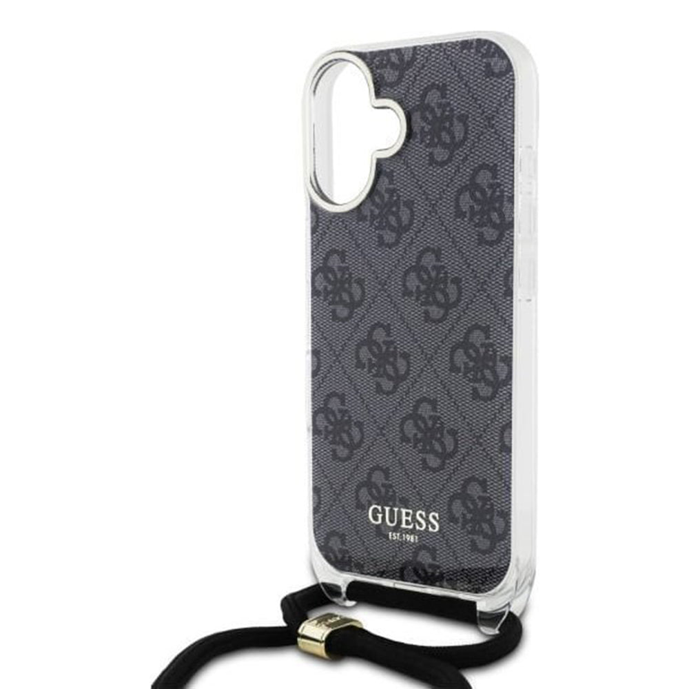 Puzdro pre Apple iPhone 16, Guess, Crossbody Cord 4G Print, Čierne