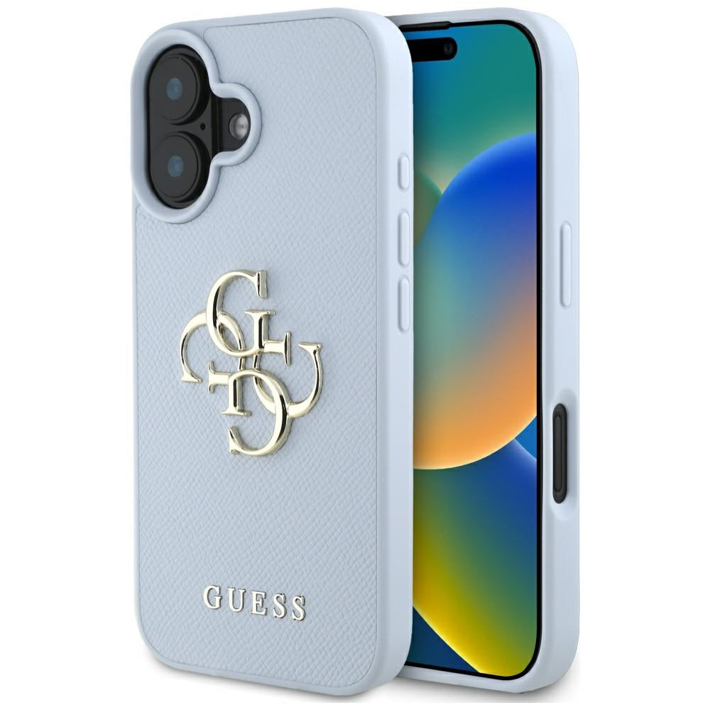 Puzdro pre Apple iPhone 16, Guess, Grained Big 4G Logo Small Classic Logo, Modrá