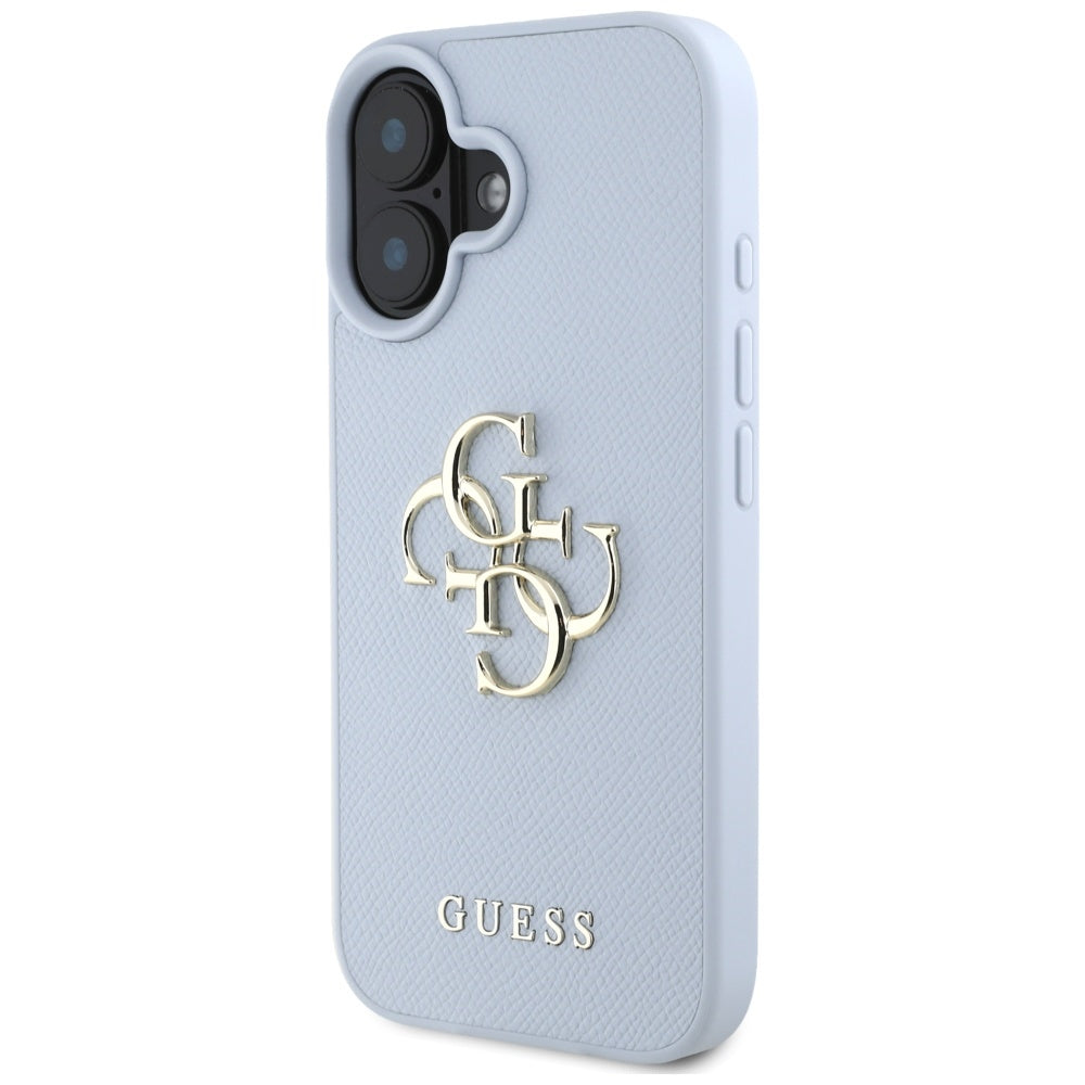 Puzdro pre Apple iPhone 16, Guess, Grained Big 4G Logo Small Classic Logo, Modrá