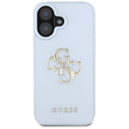 Puzdro pre Apple iPhone 16, Guess, Grained Big 4G Logo Small Classic Logo, Modrá