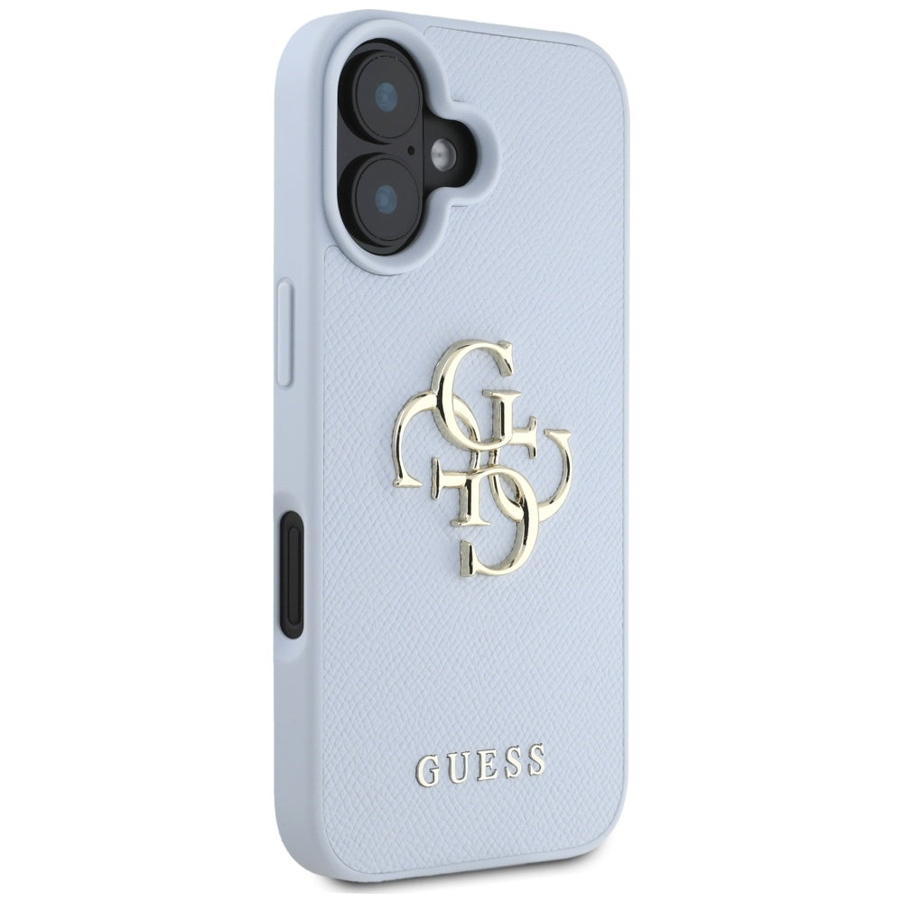 Puzdro pre Apple iPhone 16, Guess, Grained Big 4G Logo Small Classic Logo, Modrá