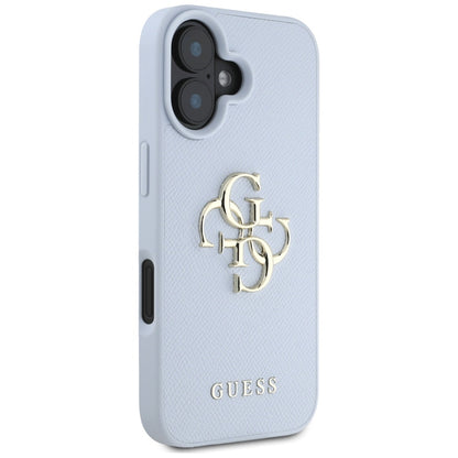 Puzdro pre Apple iPhone 16, Guess, Grained Big 4G Logo Small Classic Logo, Modrá