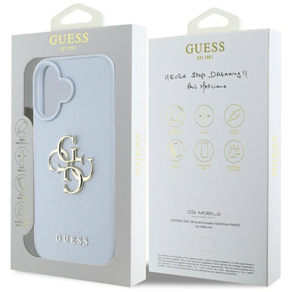 Puzdro pre Apple iPhone 16, Guess, Grained Big 4G Logo Small Classic Logo, Modrá
