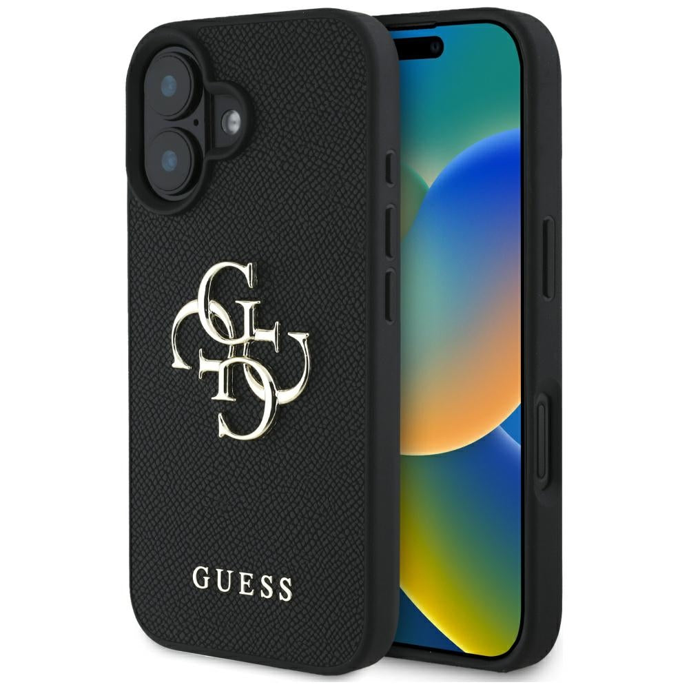 Puzdro pre Apple iPhone 16, Guess, Grained Big 4G Logo Small Classic Logo, Čierne