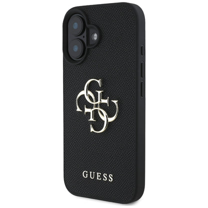 Puzdro pre Apple iPhone 16, Guess, Grained Big 4G Logo Small Classic Logo, Čierne