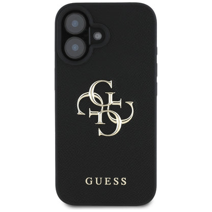 Puzdro pre Apple iPhone 16, Guess, Grained Big 4G Logo Small Classic Logo, Čierne