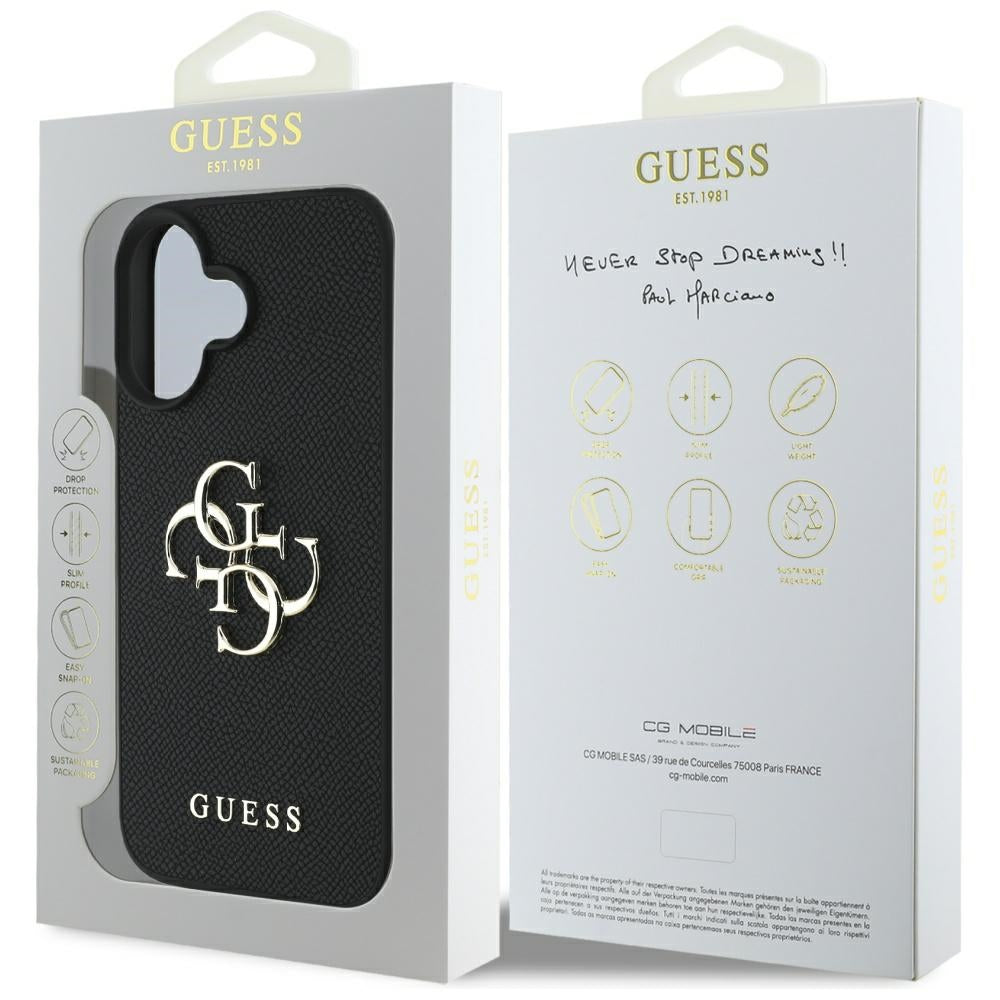 Puzdro pre Apple iPhone 16, Guess, Grained Big 4G Logo Small Classic Logo, Čierne