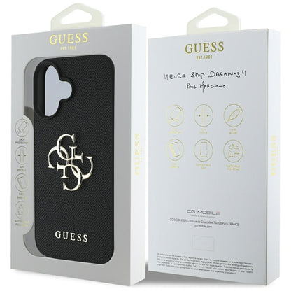 Puzdro pre Apple iPhone 16, Guess, Grained Big 4G Logo Small Classic Logo, Čierne