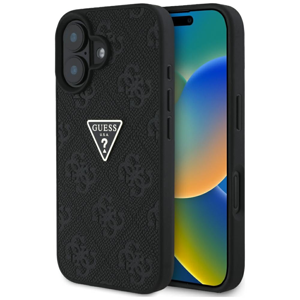 Puzdro pre Apple iPhone 16, Guess, Hot Stamp 4G Pattern Triangle Logo, Čierne