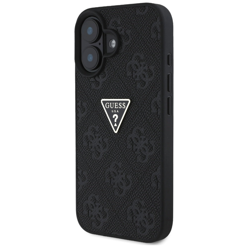 Puzdro pre Apple iPhone 16, Guess, Hot Stamp 4G Pattern Triangle Logo, Čierne