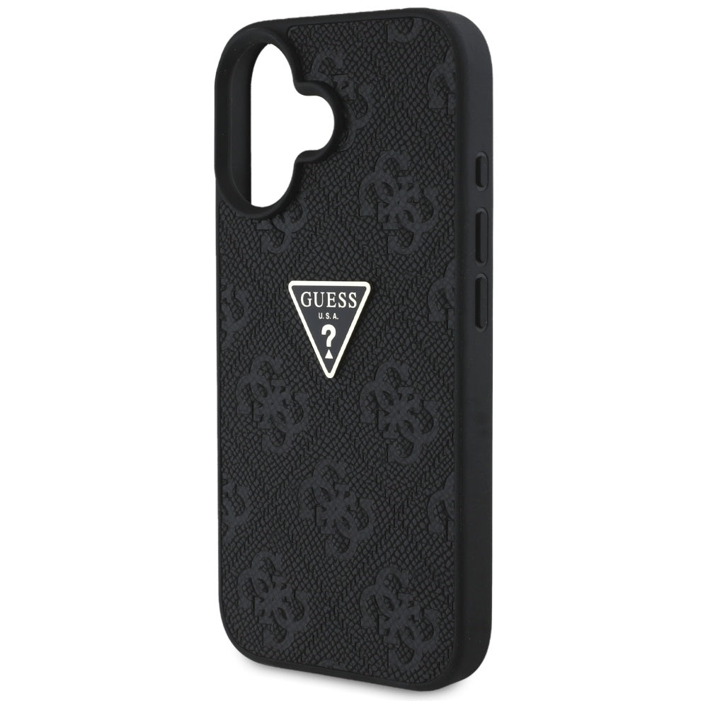 Puzdro pre Apple iPhone 16, Guess, Hot Stamp 4G Pattern Triangle Logo, Čierne