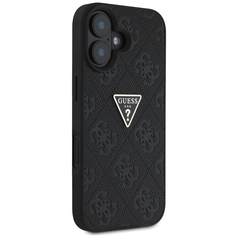 Puzdro pre Apple iPhone 16, Guess, Hot Stamp 4G Pattern Triangle Logo, Čierne