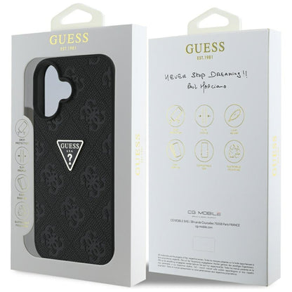 Puzdro pre Apple iPhone 16, Guess, Hot Stamp 4G Pattern Triangle Logo, Čierne