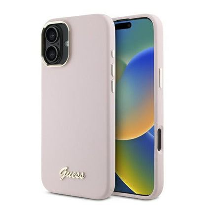 Puzdro pre Apple iPhone 16, Guess, Script Metal Logo & Frame, Ružové