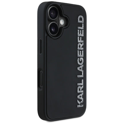 Puzdro pre Apple iPhone 16, Karl Lagerfeld, 3D Rubber Elongated Gliiter Logo, Čierne