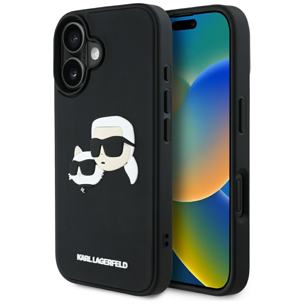 Puzdro pre Apple iPhone 16, Karl Lagerfeld, 3D Rubber Karl & Choupette, Čierne