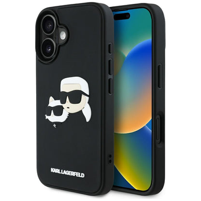Puzdro pre Apple iPhone 16, Karl Lagerfeld, 3D Rubber Karl & Choupette, Čierne