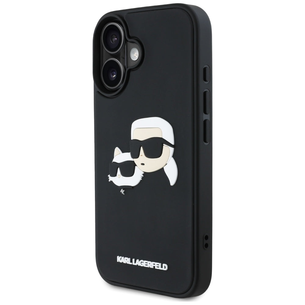 Puzdro pre Apple iPhone 16, Karl Lagerfeld, 3D Rubber Karl & Choupette, Čierne